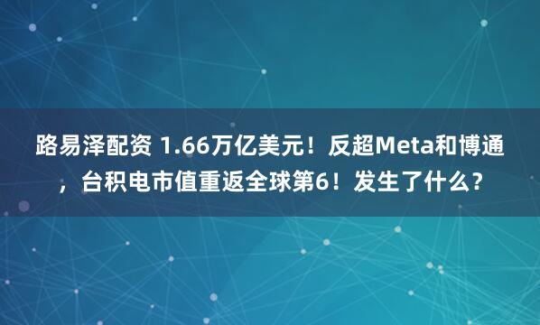 路易泽配资 1.66万亿美元！反超Meta和博通，台积电市值重返全球第6！发生了什么？