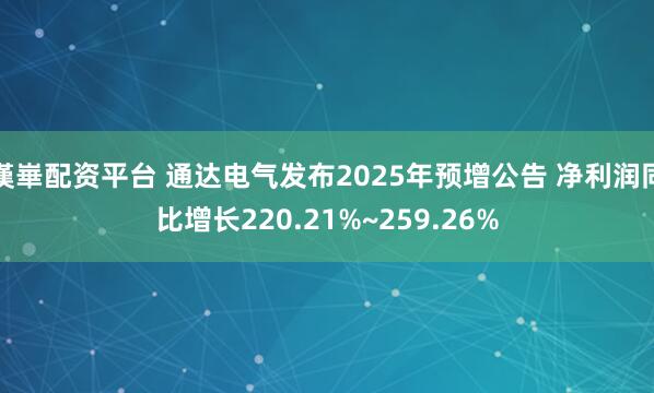 漢崋配资平台 通达电气发布2025年预增公告 净利润同比增长220.21%~259.26%